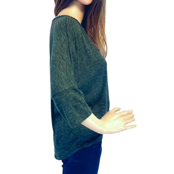 Juicy Couture Sweater Top Pullover Dolman Olive Green Rhinestones - Picture 3 of 4